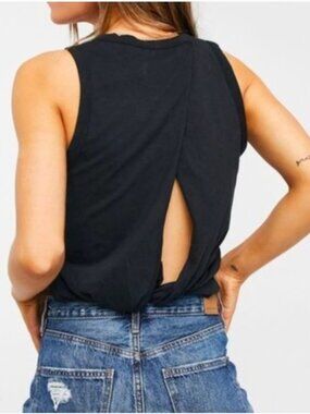 J. Crew Black Slub Tank Top with Split Back Size Women's Medium M Like New